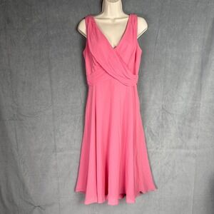 Vintage Talbots Pink Silk Sleeveless Chiffon Midi Dress Womens 8 Party Wedding